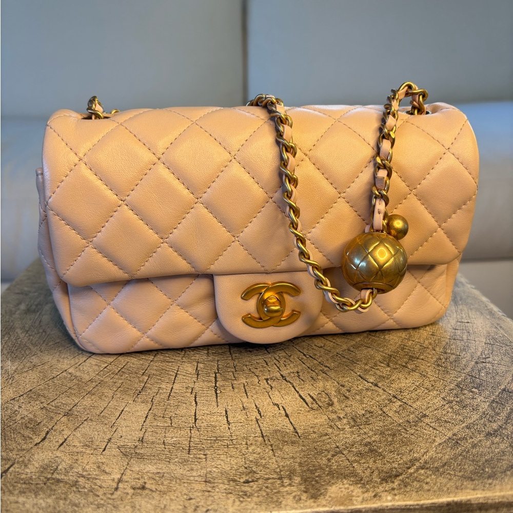CHANEL Quilted Flap Shoulder Bag in Pale Blush with Gold Hardware